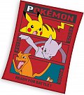 Dětská deka Pokémon Pikachu MewToo a Charizard 110x140 cm