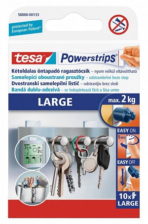 tesa Powerstrips® Large - velké lepicí proužky, nosnost 2 ks, oboustranné, bílé