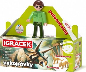Igráček Paleontolog - figurka s vykopávkami dinosaurů Triceratopse a Brachiosaura