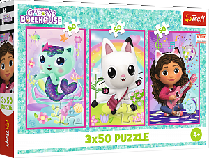 Puzzle Gábinin kouzelný domek Setkání s Gabby a kočkami 3x50 dílků