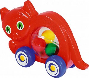 Tahací Kočka s míčky 27x16x10cm plastová