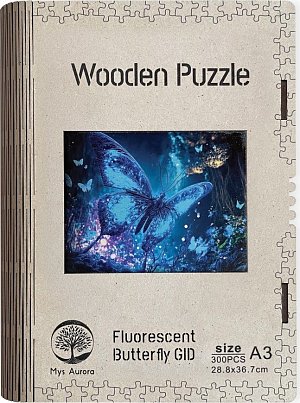 Wooden puzzle Fluorescent Butterfly A3 GID - svítící ve tmě