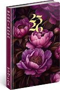 Diář 18měsíční 2025/2026 Petito - Fialové květy, 11 x 17 cm