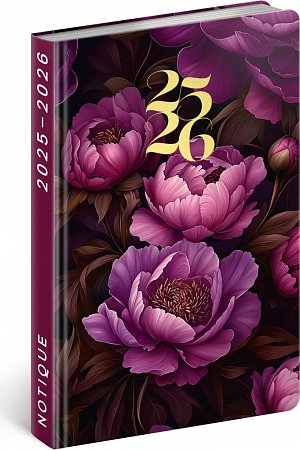 Diář 18měsíční 2025/2026 Petito - Fialové květy, 11 x 17 cm