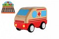Auto ambulance dřevo 11cm na setrvačník na baterie se světlem, zvukem 12ks v boxu 18m+