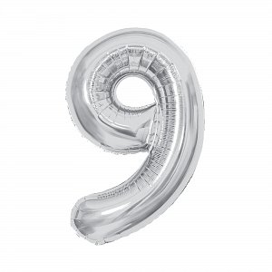 Balónek fóliový 85 cm stříbrný číslo 9