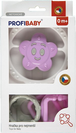 Souprava chrastítko a řetěz hvězda/kytka 6 barev v krabičce 13x22,5x3,5cm 0m+