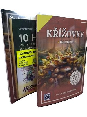 Houbový balíček s křížovkami + dárek měsíční diář 2026 s tužkou