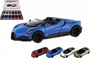 Auto Kinsmart Bugatti Mistral kov/plast 13cm na zpětné natažení 4 barvy 12ks v boxu