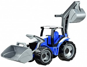 Traktor se lžící a bagrem plast zeleno-červený 65cm v krabici od 3 let