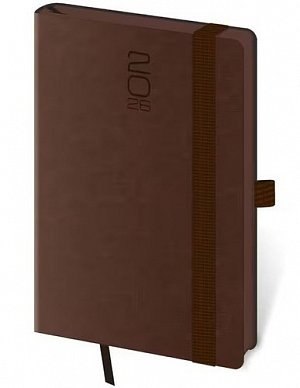 Diář 2026 týdenní kapesní Memory s gumičkou - tmavě hnědá