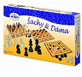 Šachy a dáma - společenská hra / dřevěné figurky a kameny v krabici