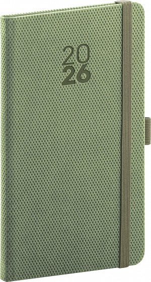 Diář 2026: Diamante - olivový, kapesní, 9 x 15,5 cm