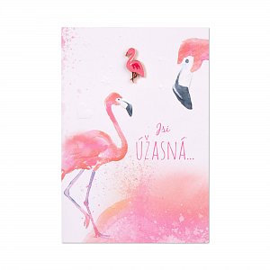 Přání s broží - Plameňák