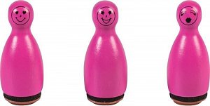 HEYDA Dřevěná razítka kuželky smajlíci - růžové 3 ks