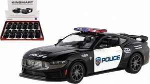 Auto Kinsmart 2024 Ford Mustang Dark Horse Policie 1:38 kov/plast 13cm na zpětné natažení 12ks v box