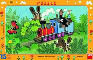 Puzzle deskové Krtek a lokomotiva 15 dílků