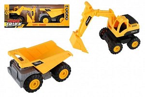 Auto stavební 2ks plast 18cm na volný chod  v krabici 39x14x11,5cm