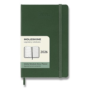 Diář Moleskine 2026 - tvrdé desky, S, týdenní, tmavě zelený